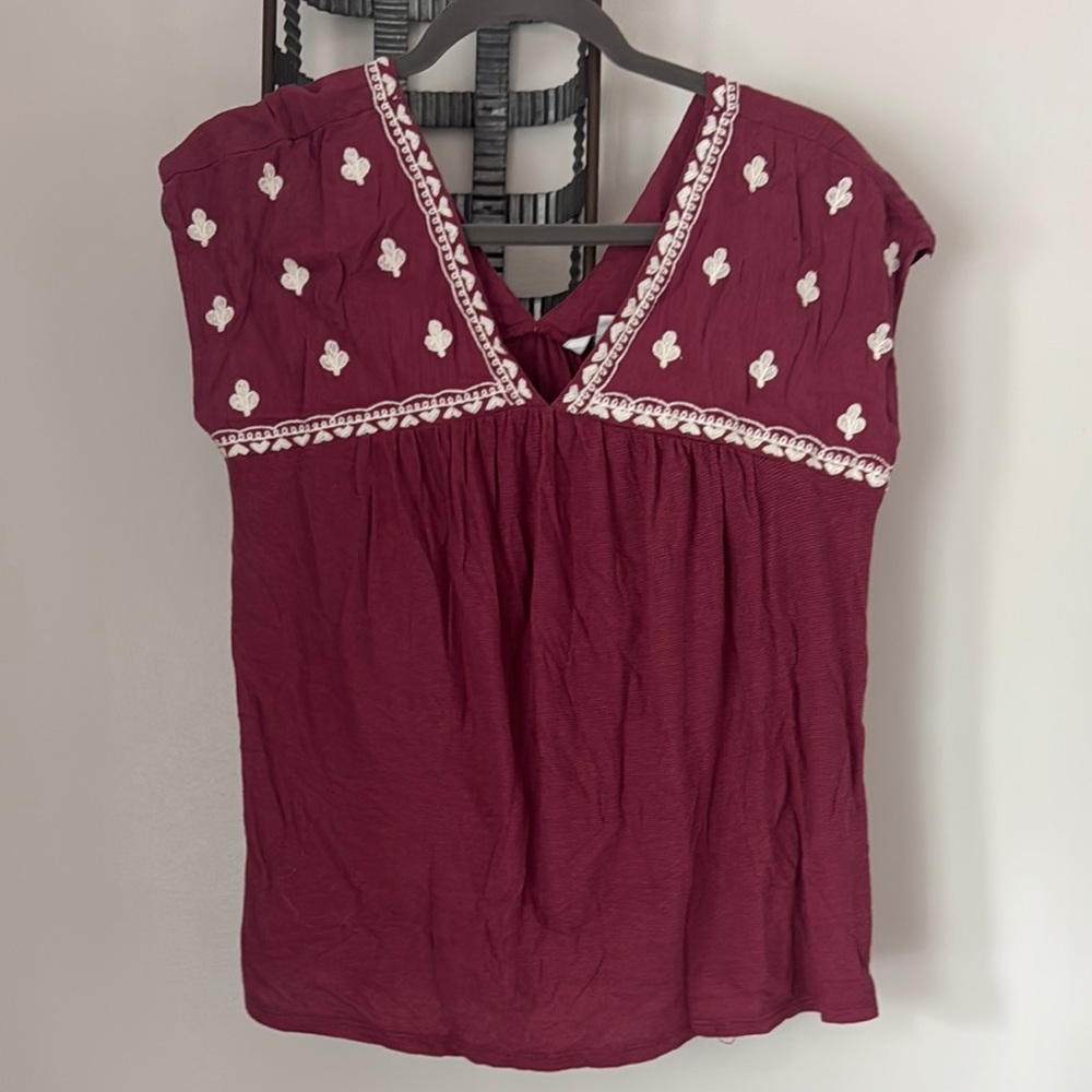 Lucky Brand Red and White Embellished Blouse